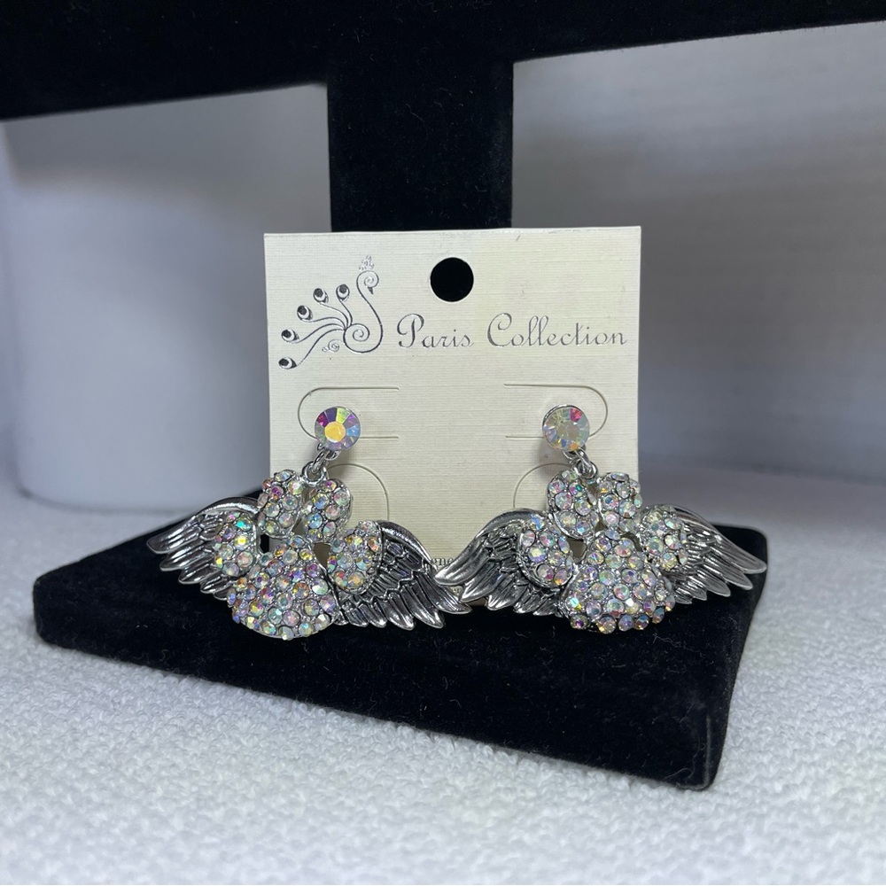 Paw Print And Wings Post Back Earrings. New